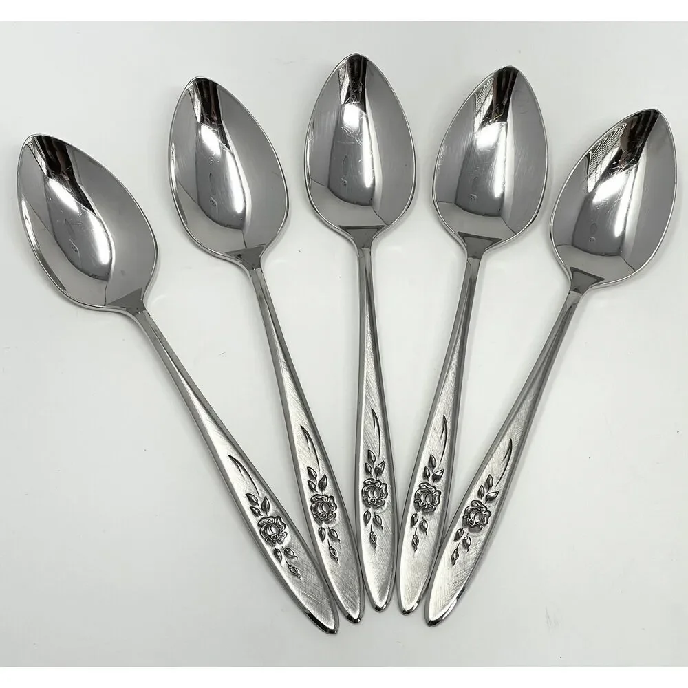 Vintage Oneida Community ROSE SHADOW Stainless Dinner Tea Spoons 6.25